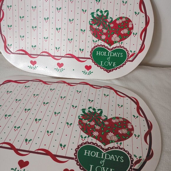 VTG 90s Oval Vinyl Christmas Valentines Placemats Holidays of Love Hearts Franco - Picture 7 of 7